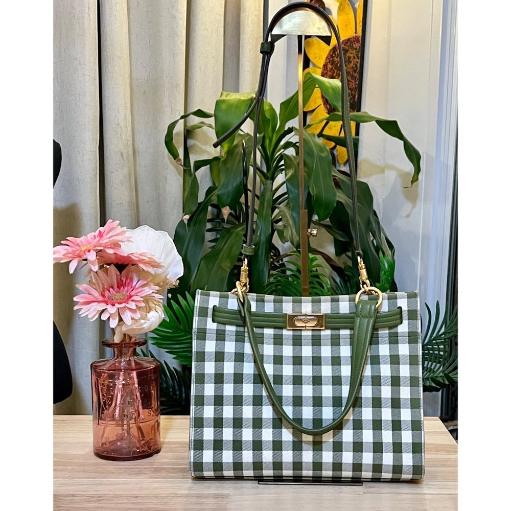 โบโบ AUTHENTIC TORY BURCH GREEN AND WHITE PLAID PETITE LEE RADZIWILL โบโบ - Picture 13 of 14